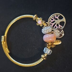 Gold and Pink Tree of Life Charm Bracelet